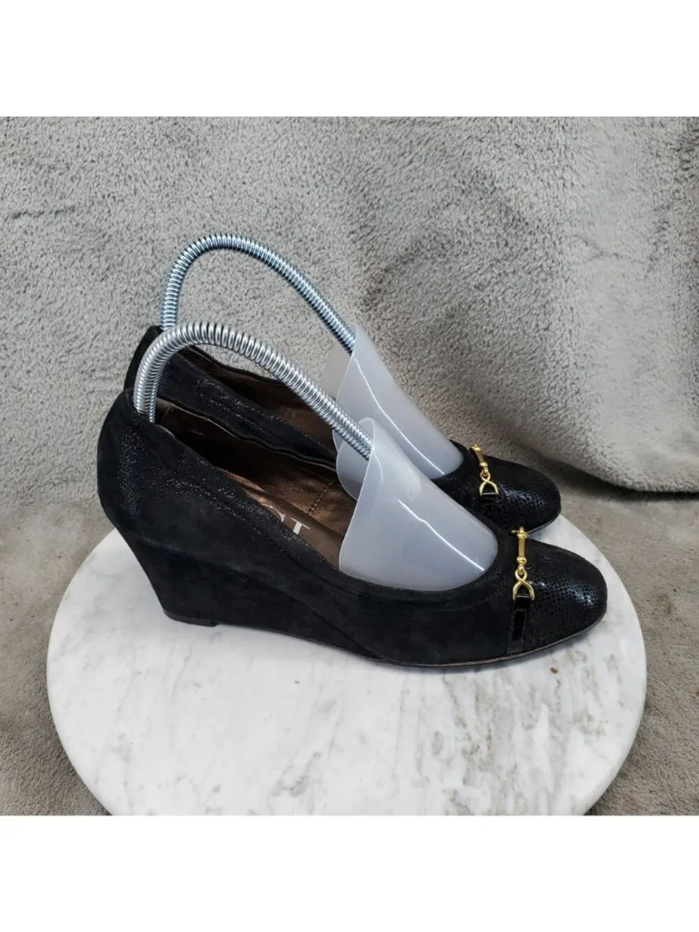 AGL Attilio Giusti Leombruni Shoes Womens 37.5 US 7.5 Black Leather Wedge *Read*